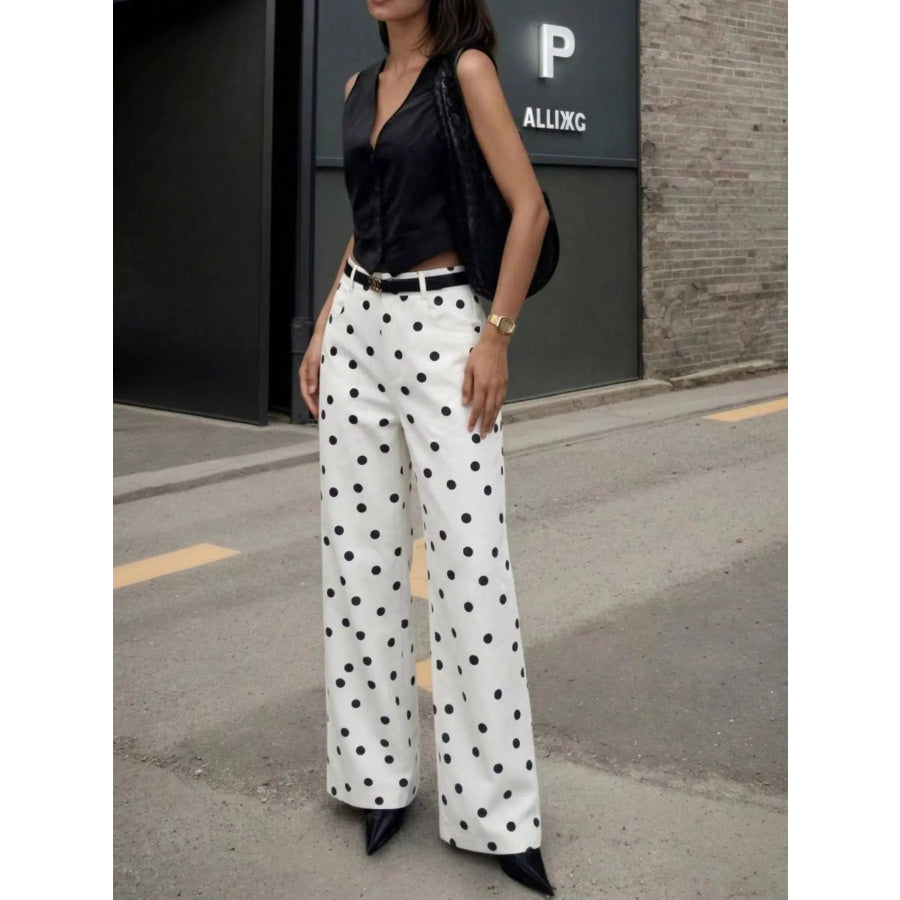 High-Waisted Polka Dot Wide-Leg Pants Apparel and Accessories