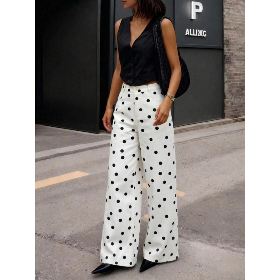 High-Waisted Polka Dot Wide-Leg Pants Apparel and Accessories