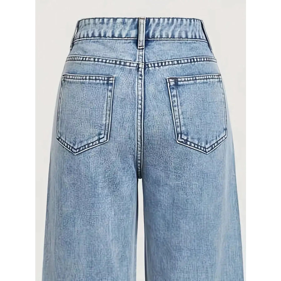 High-Waisted Rhinestone Wide-Leg Jeans Apparel and Accessories