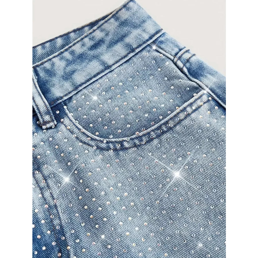 High-Waisted Rhinestone Wide-Leg Jeans Apparel and Accessories