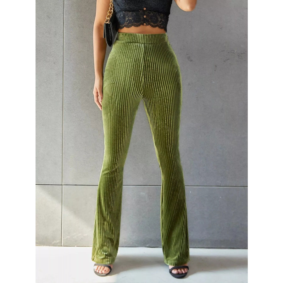 High-Waisted Ribbed Velvet Flare Pants Apparel and Accessories