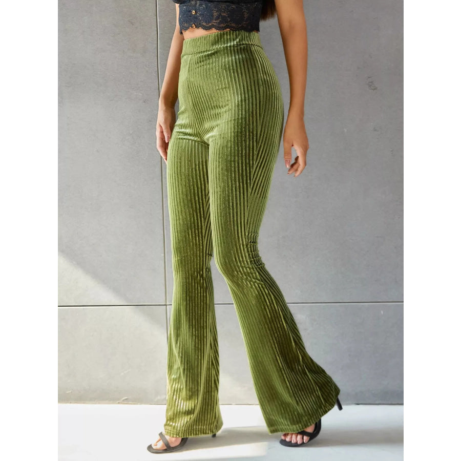 High-Waisted Ribbed Velvet Flare Pants Apparel and Accessories