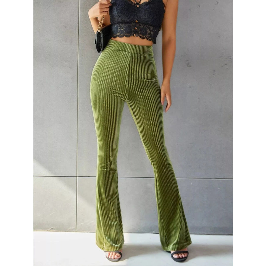 High-Waisted Ribbed Velvet Flare Pants Apparel and Accessories