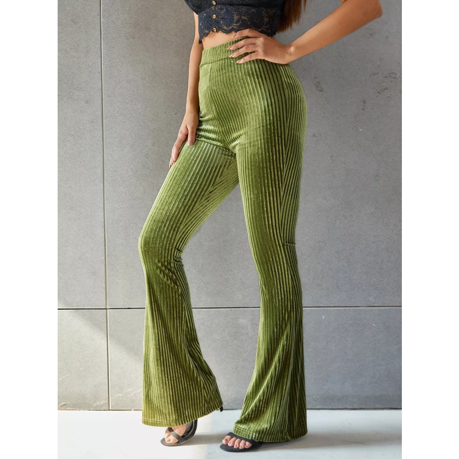High-Waisted Ribbed Velvet Flare Pants Apparel and Accessories