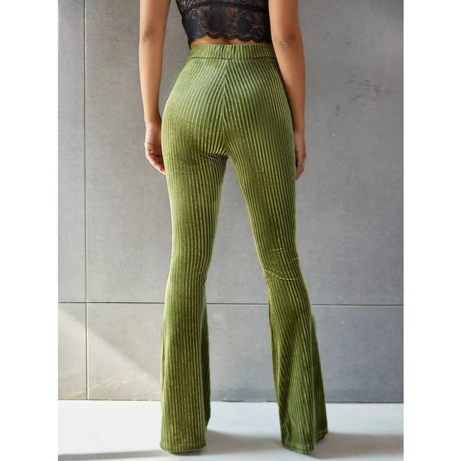 High-Waisted Ribbed Velvet Flare Pants Apparel and Accessories
