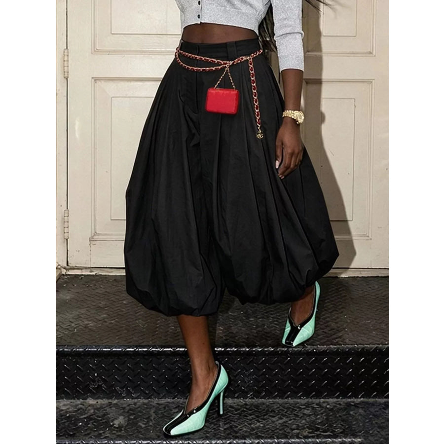 High-Waisted Ruched Balloon Pants Black / S Apparel and Accessories