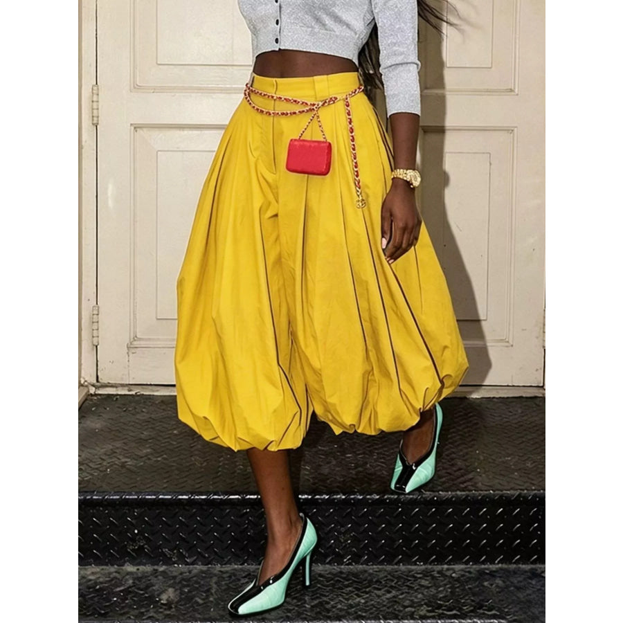 High-Waisted Ruched Balloon Pants Yellow / S Apparel and Accessories