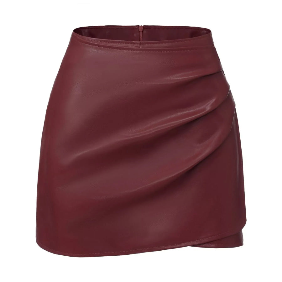 High-Waisted Ruched Faux Leather Skort Apparel and Accessories