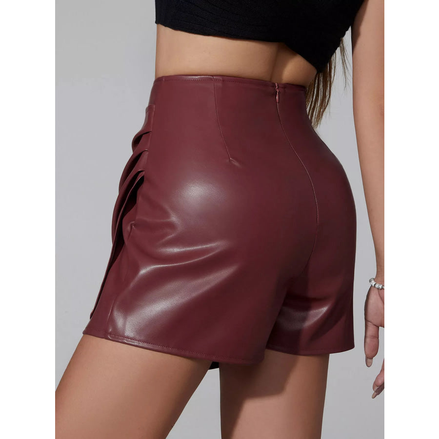 High-Waisted Ruched Faux Leather Skort Apparel and Accessories