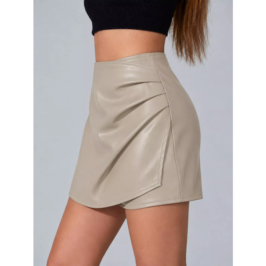 High-Waisted Ruched Faux Leather Skort Apparel and Accessories
