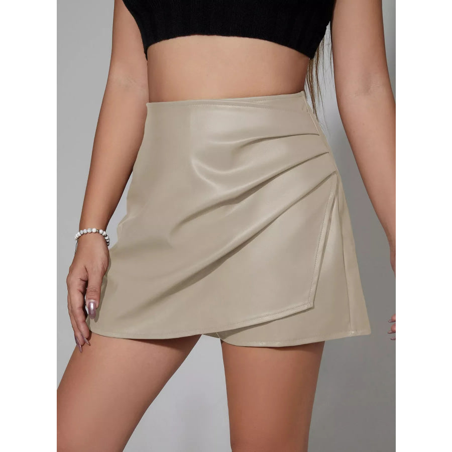 High-Waisted Ruched Faux Leather Skort Apparel and Accessories