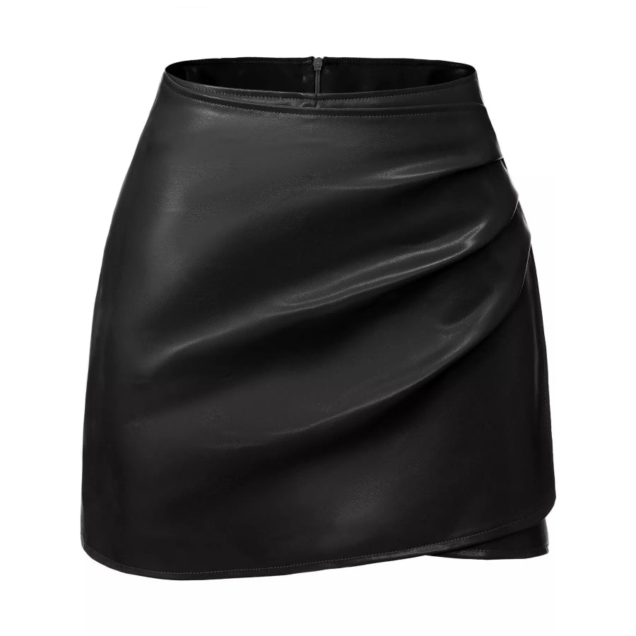 High-Waisted Ruched Faux Leather Skort Apparel and Accessories