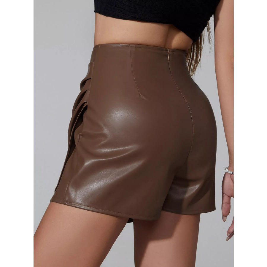 High-Waisted Ruched Faux Leather Skort Apparel and Accessories