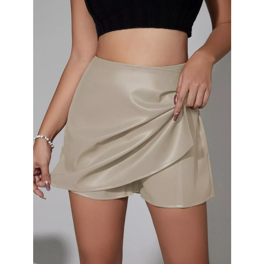 High-Waisted Ruched Faux Leather Skort Apparel and Accessories