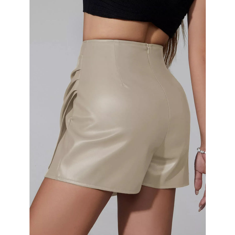 High-Waisted Ruched Faux Leather Skort Apparel and Accessories
