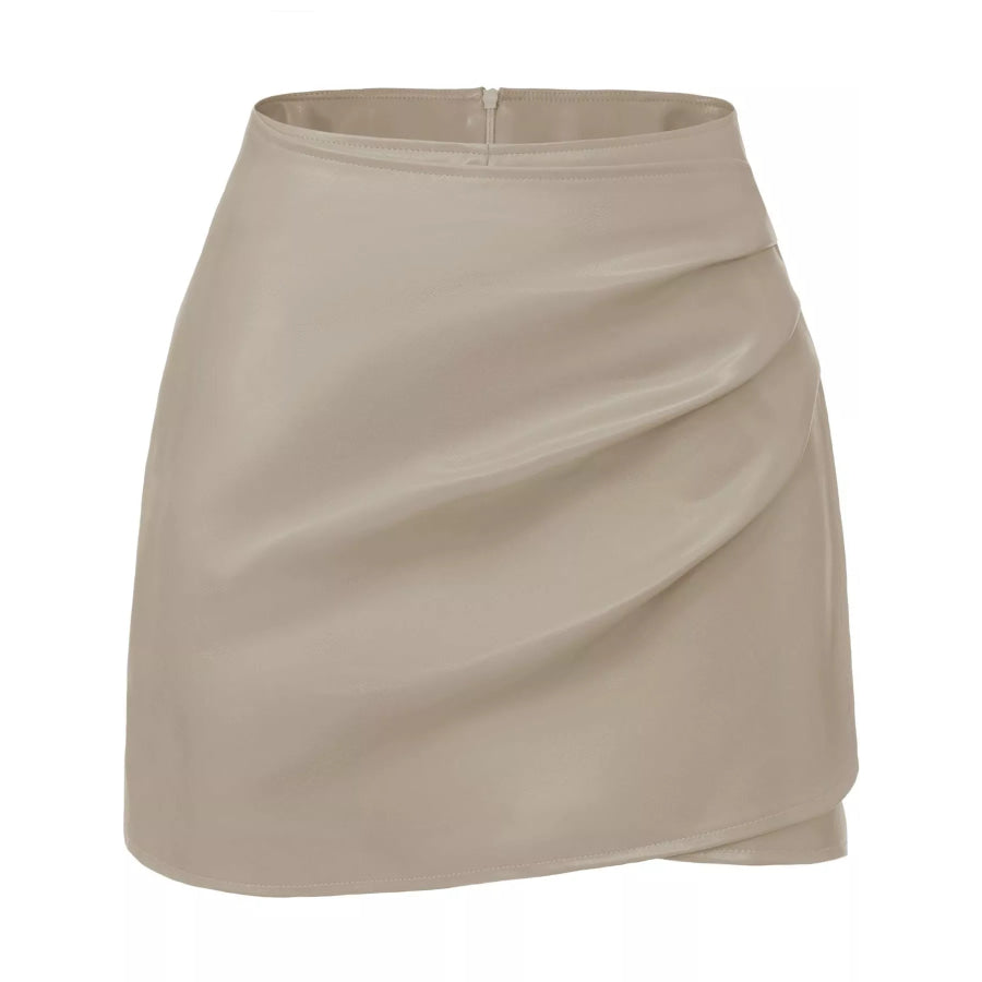 High-Waisted Ruched Faux Leather Skort Apparel and Accessories