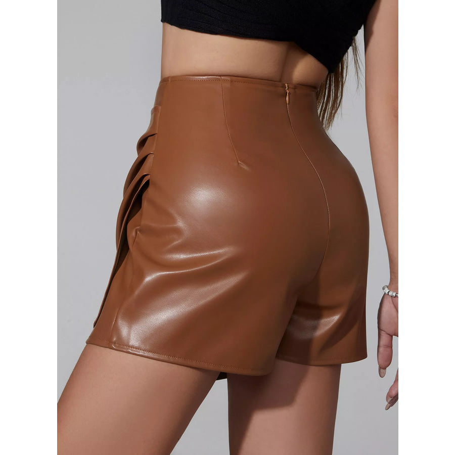 High-Waisted Ruched Faux Leather Skort Apparel and Accessories