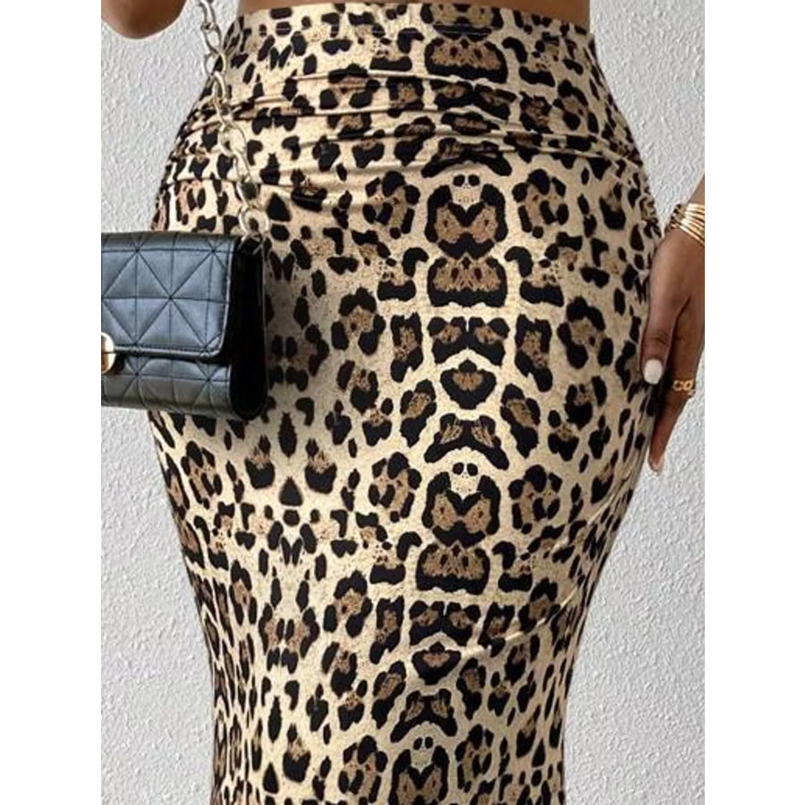 High-Waisted Ruched Printed Maxi Skirt Apparel and Accessories
