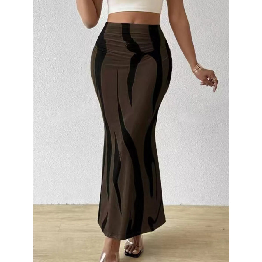 High-Waisted Ruched Printed Maxi Skirt Apparel and Accessories