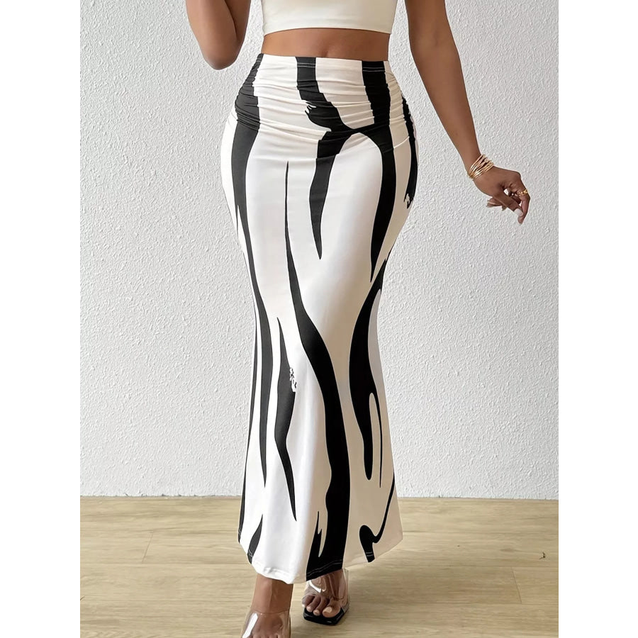 High-Waisted Ruched Printed Maxi Skirt Apparel and Accessories