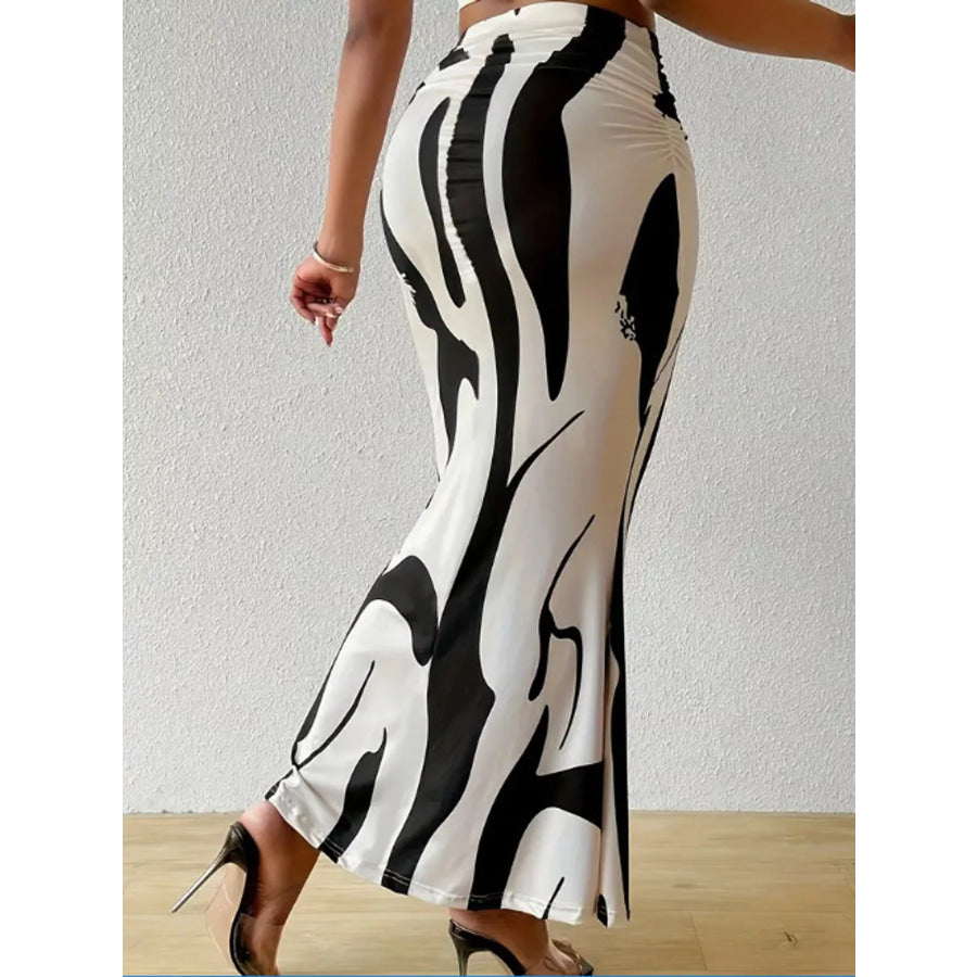 High-Waisted Ruched Printed Maxi Skirt Apparel and Accessories