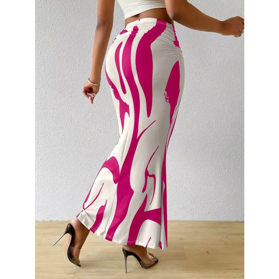 High-Waisted Ruched Printed Maxi Skirt Apparel and Accessories