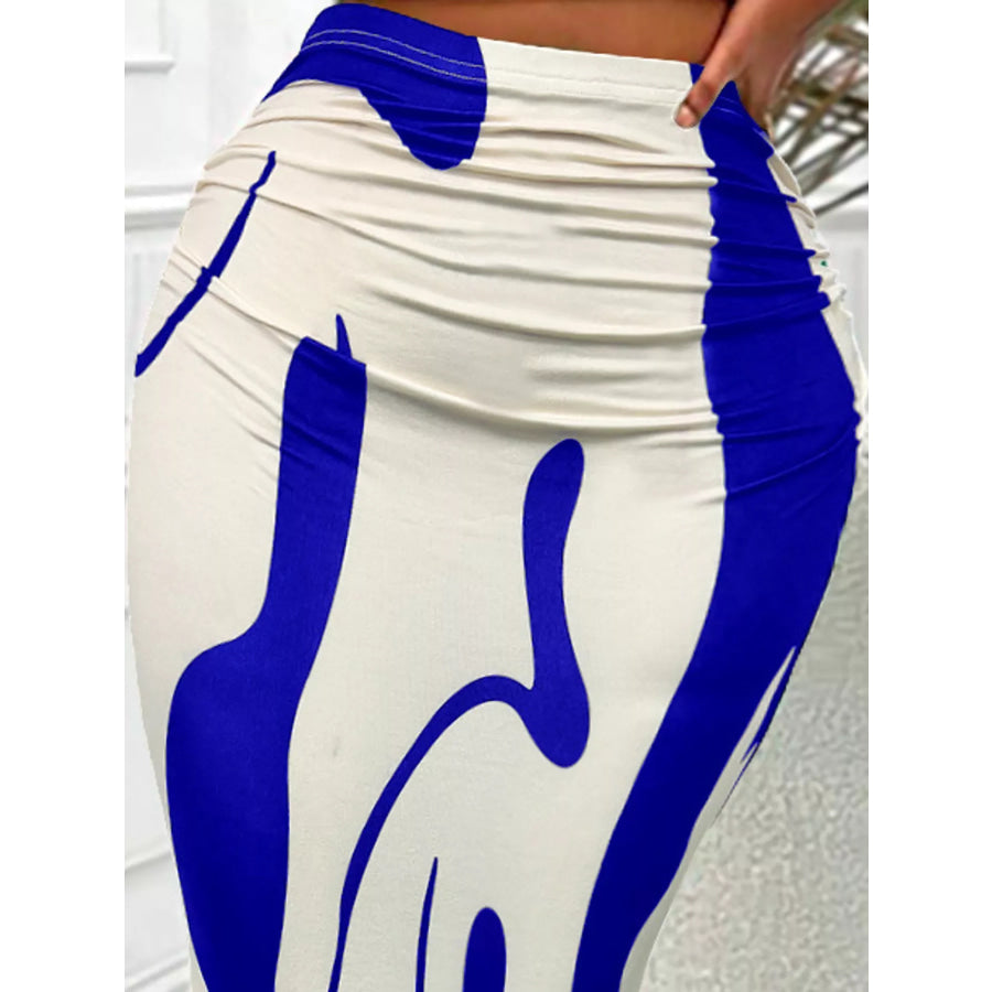 High-Waisted Ruched Printed Maxi Skirt Apparel and Accessories
