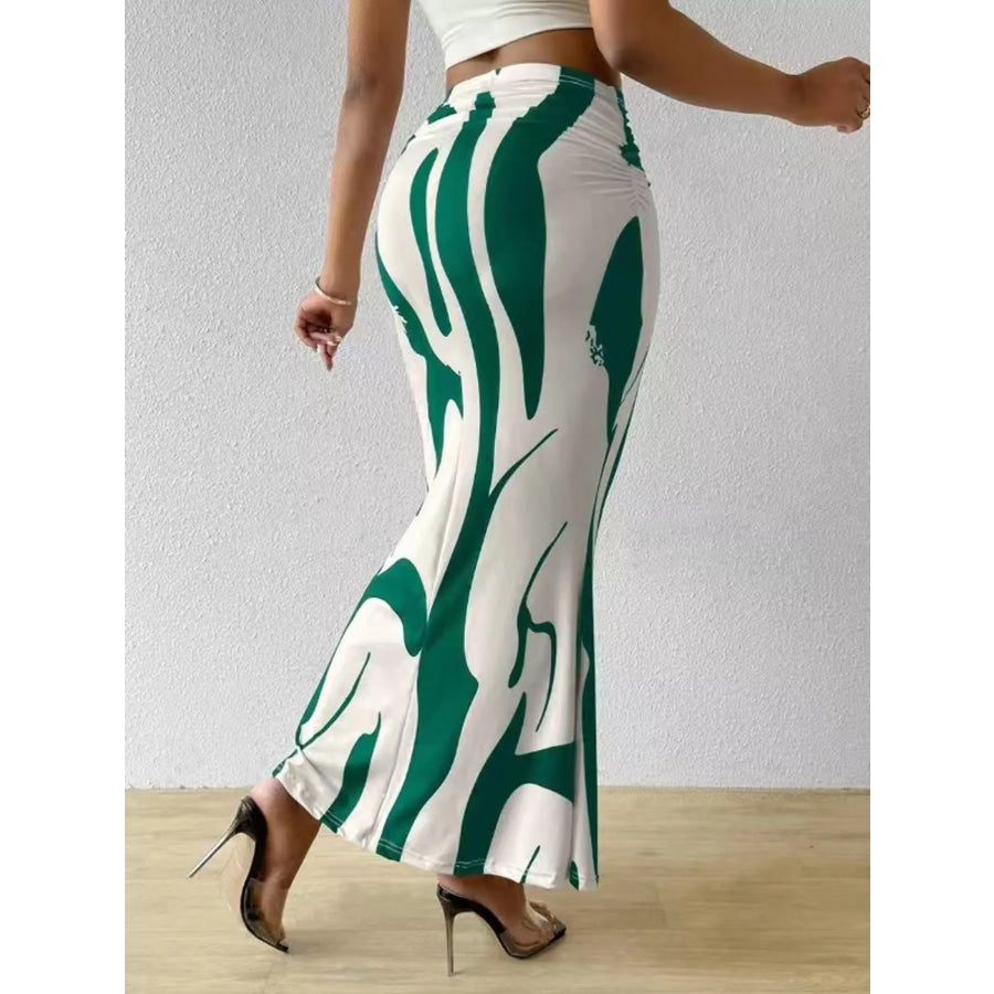 High-Waisted Ruched Printed Maxi Skirt Apparel and Accessories