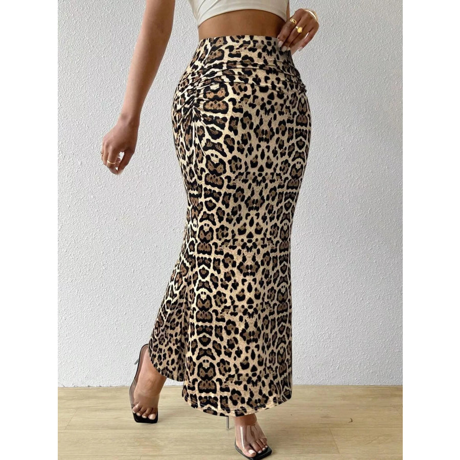 High-Waisted Ruched Printed Maxi Skirt Apparel and Accessories