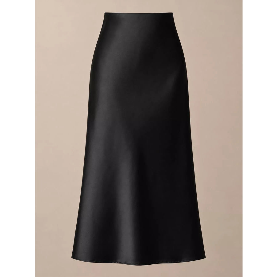 High-Waisted Satin Midi Skirt Apparel and Accessories