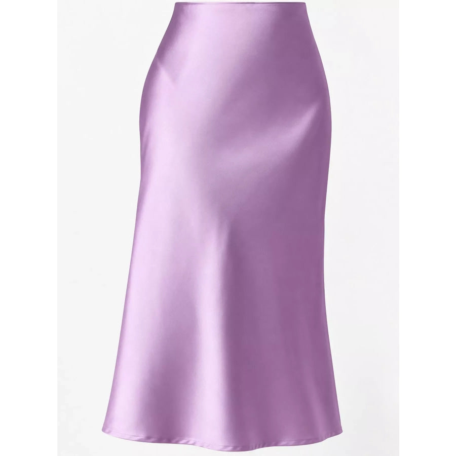 High-Waisted Satin Midi Skirt Apparel and Accessories