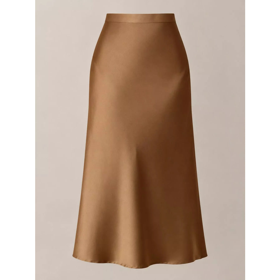High-Waisted Satin Midi Skirt Apparel and Accessories