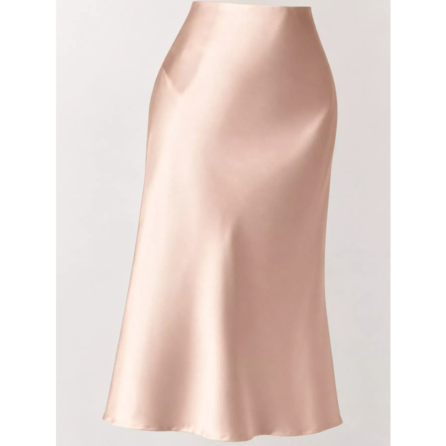 High-Waisted Satin Midi Skirt Apparel and Accessories