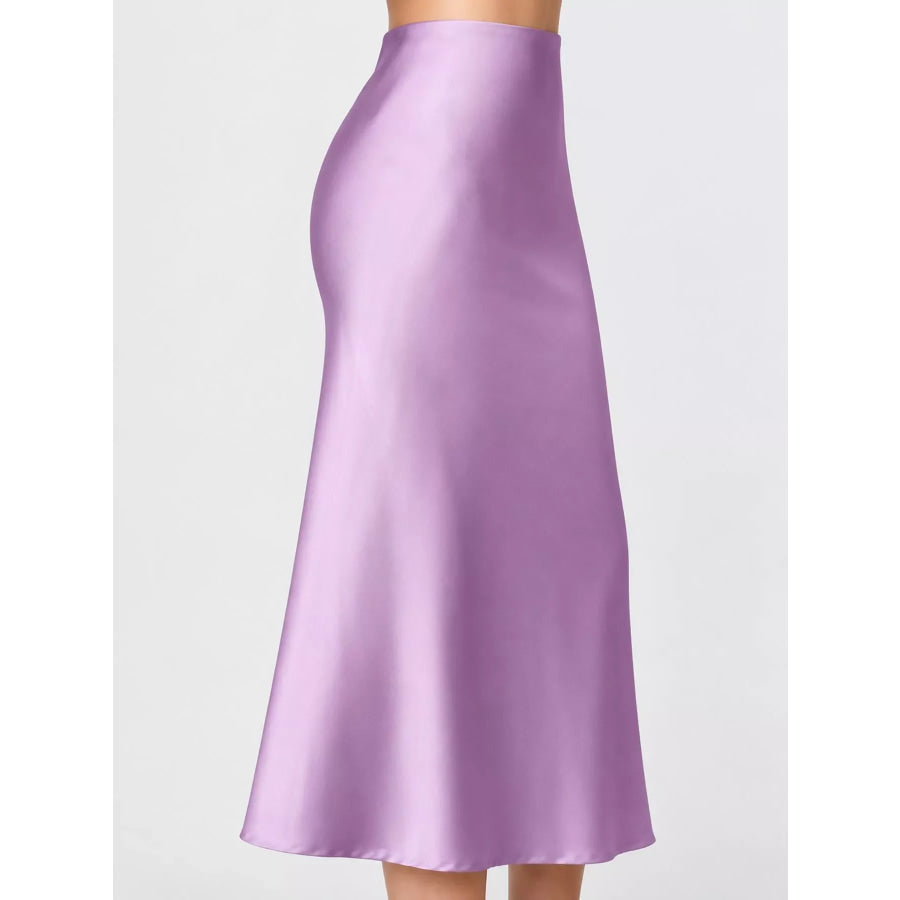 High-Waisted Satin Midi Skirt Apparel and Accessories