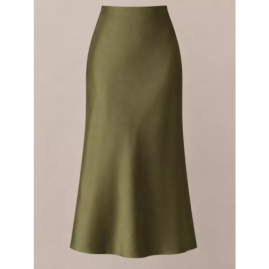 High-Waisted Satin Midi Skirt Apparel and Accessories