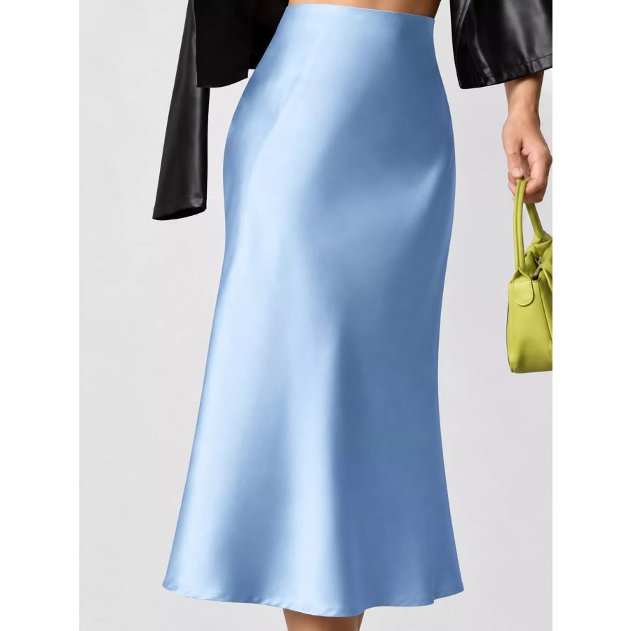 High-Waisted Satin Midi Skirt Apparel and Accessories