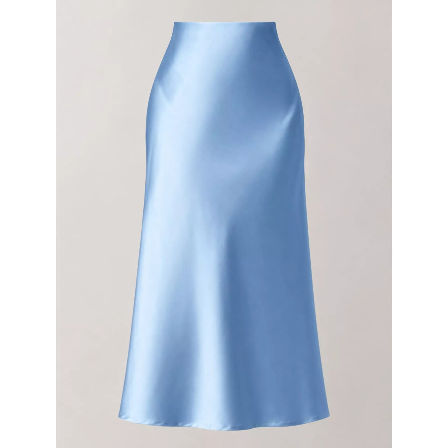 High-Waisted Satin Midi Skirt Apparel and Accessories