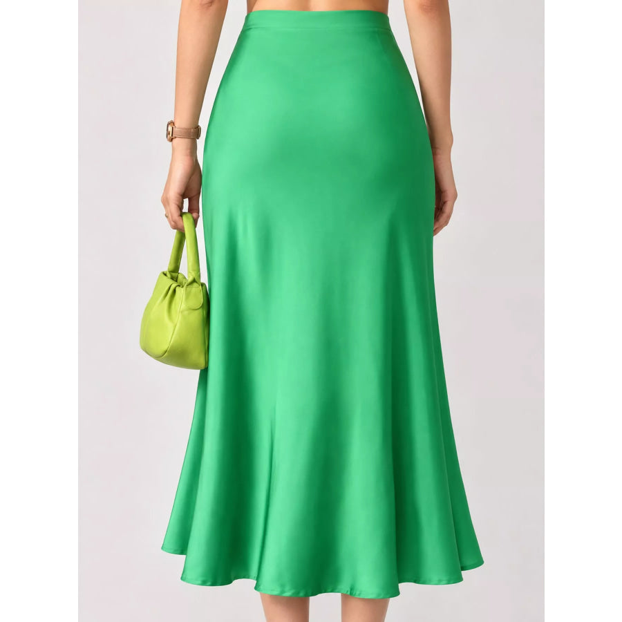 High-Waisted Satin Midi Skirt Apparel and Accessories