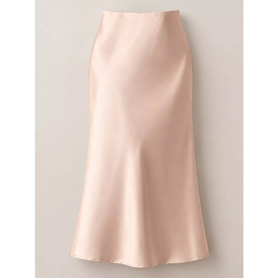 High-Waisted Satin Midi Skirt Apparel and Accessories