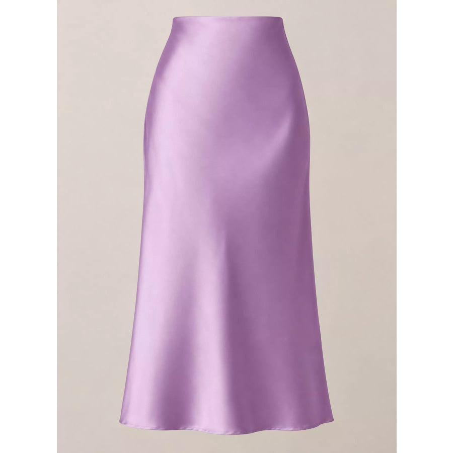 High-Waisted Satin Midi Skirt Apparel and Accessories