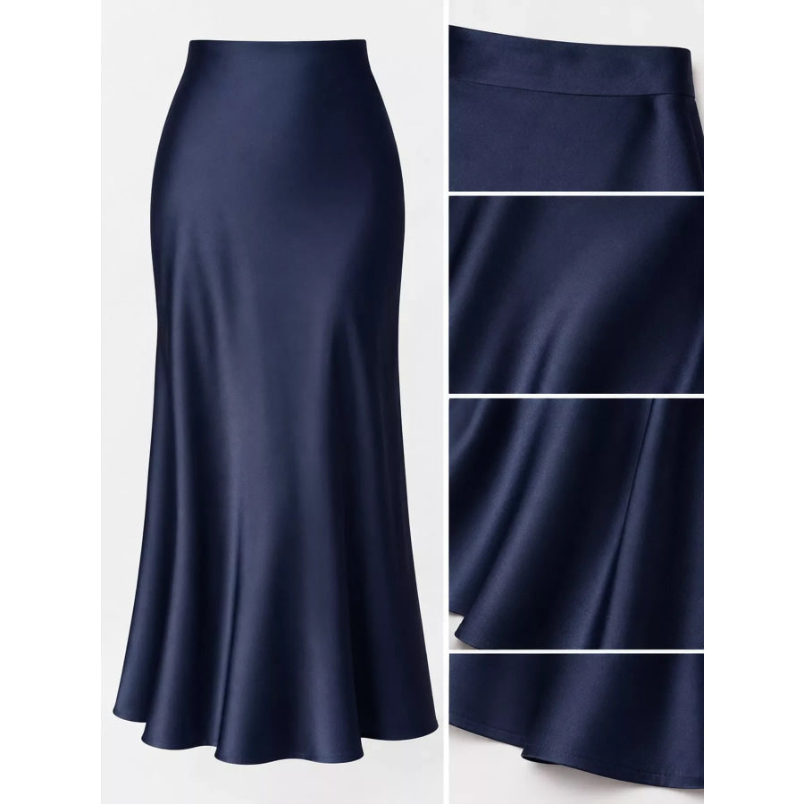 High-Waisted Satin Midi Skirt Apparel and Accessories