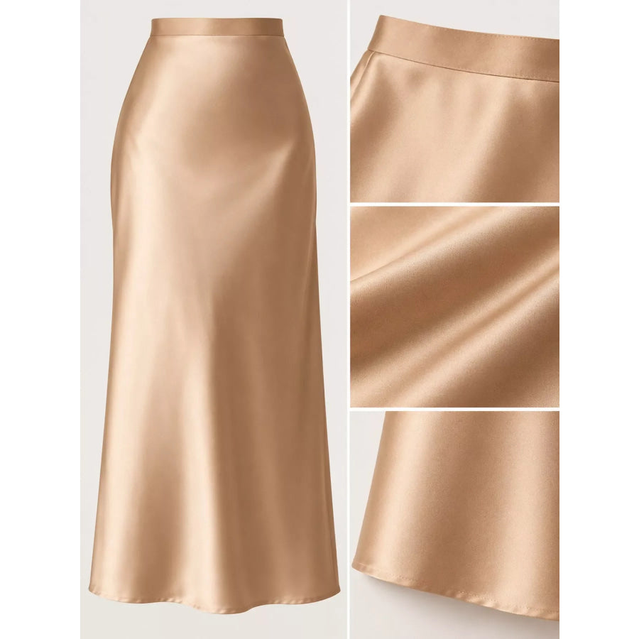 High-Waisted Satin Midi Skirt Apparel and Accessories