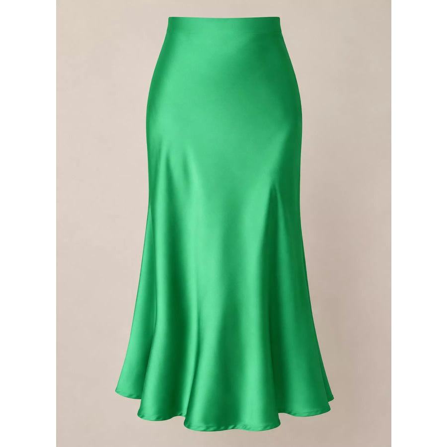 High-Waisted Satin Midi Skirt Apparel and Accessories