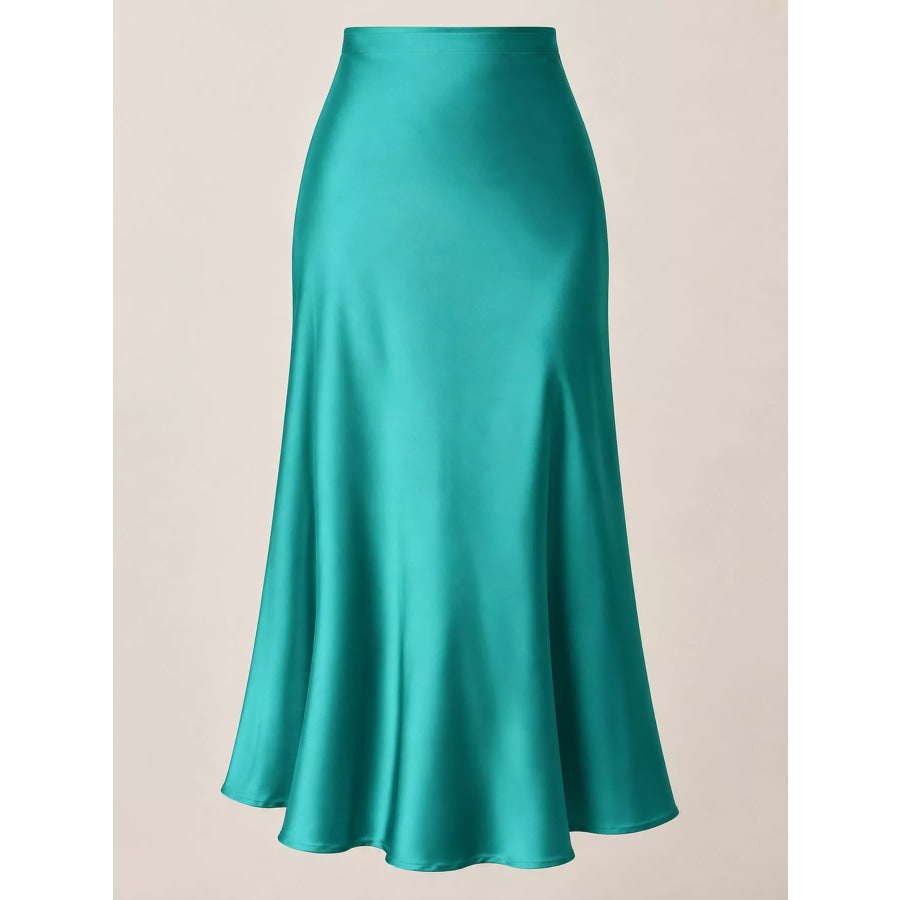 High-Waisted Satin Midi Skirt Apparel and Accessories