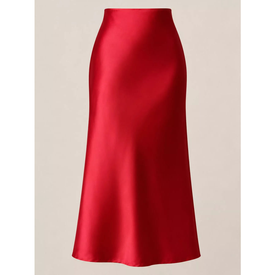 High-Waisted Satin Midi Skirt Apparel and Accessories