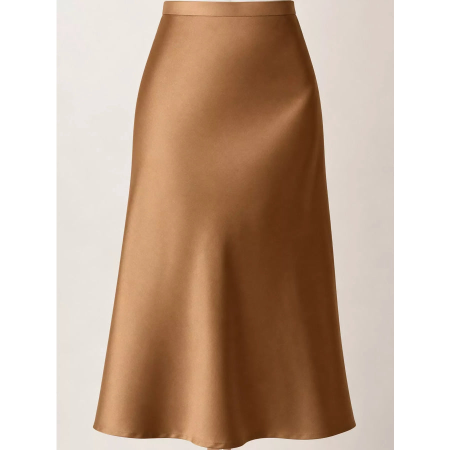 High-Waisted Satin Midi Skirt Apparel and Accessories