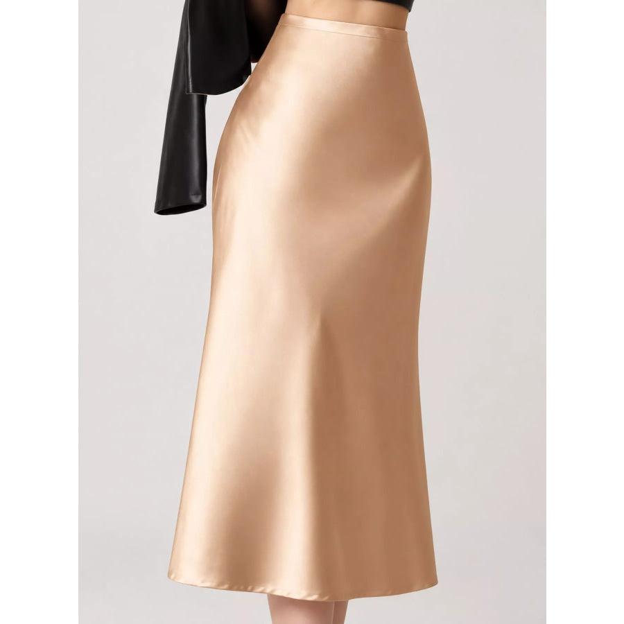 High-Waisted Satin Midi Skirt Apparel and Accessories