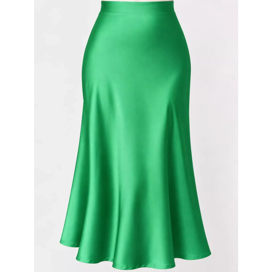 High-Waisted Satin Midi Skirt Apparel and Accessories
