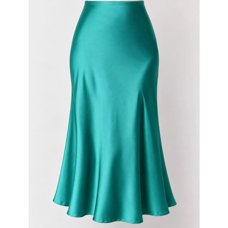 High-Waisted Satin Midi Skirt Apparel and Accessories