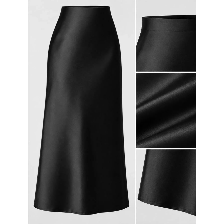 High-Waisted Satin Midi Skirt Apparel and Accessories